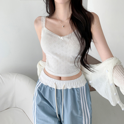 ノースリーブ ハートパンチングリボンキャミソール IVORY