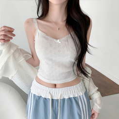 ノースリーブ ハートパンチングリボンキャミソール IVORY