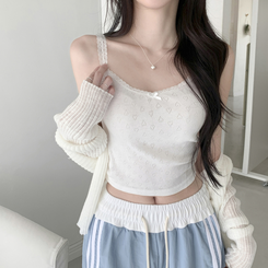 ノースリーブ ハートパンチングリボンキャミソール IVORY
