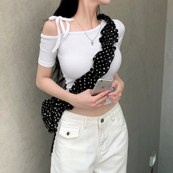 半袖Tシャツ リボンワンショルダークロップ半袖Tシャツ WHITE