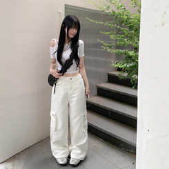 半袖Tシャツ リボンワンショルダークロップ半袖Tシャツ WHITE