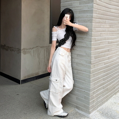 半袖Tシャツ リボンワンショルダークロップ半袖Tシャツ WHITE