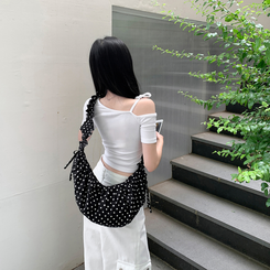 半袖Tシャツ リボンワンショルダークロップ半袖Tシャツ WHITE