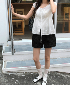 ショートパンツ フラットレースショートパンツ BLACK