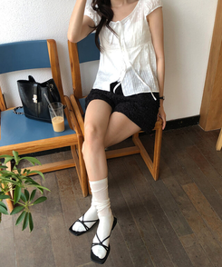 ショートパンツ フラットレースショートパンツ BLACK