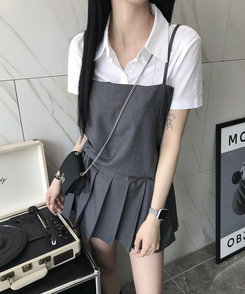 ミニワンピース プリーツキャミソールワンピース GREY