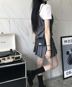 ミニワンピース プリーツキャミソールワンピース GREY