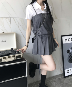 ミニワンピース プリーツキャミソールワンピース GREY