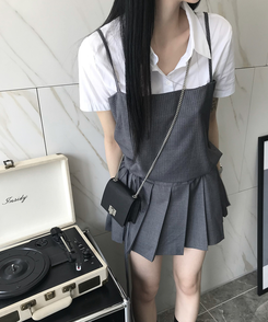 ミニワンピース プリーツキャミソールワンピース GREY