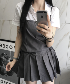 ミニワンピース プリーツキャミソールワンピース GREY