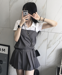 ミニワンピース プリーツキャミソールワンピース GREY