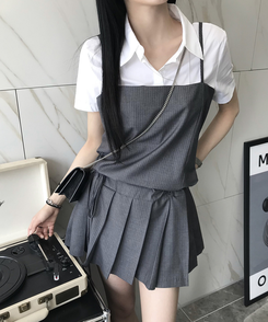 ミニワンピース プリーツキャミソールワンピース GREY