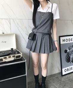 ミニワンピース プリーツキャミソールワンピース GREY