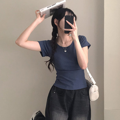 シンプルチーズ半袖Tシャツ(5color) NAVY