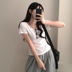 シンプルチーズ半袖Tシャツ(5color) IVORY