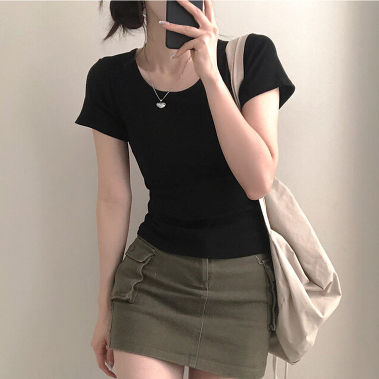 シンプルチーズ半袖Tシャツ(5color) BLACK