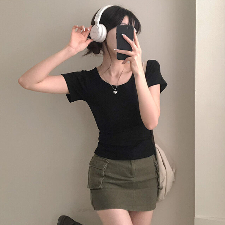 シンプルチーズ半袖Tシャツ(5color) BLACK