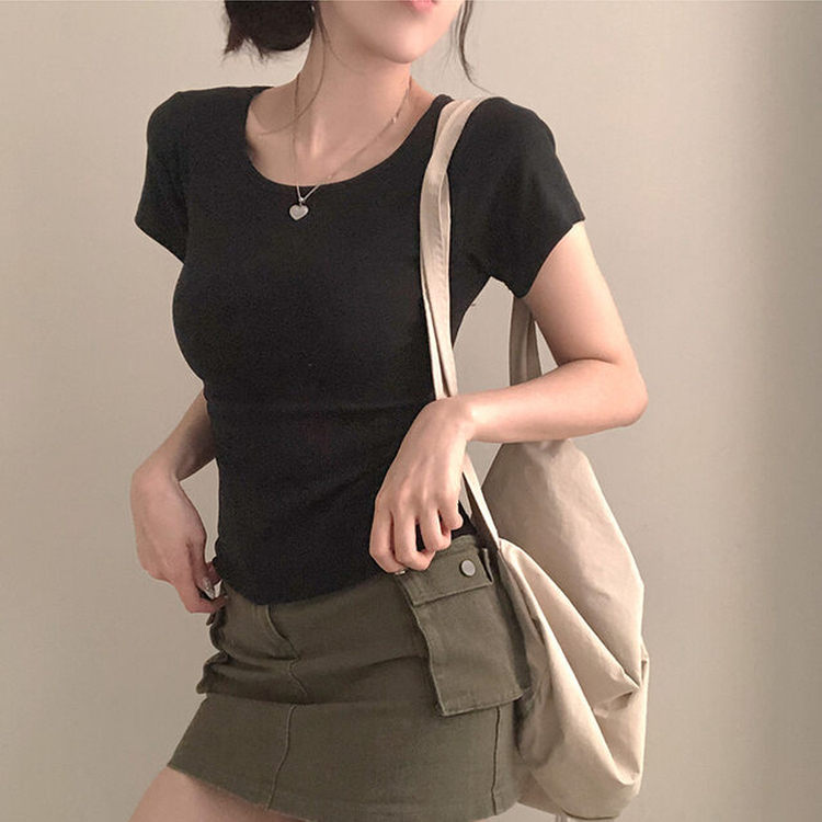 シンプルチーズ半袖Tシャツ(5color) BLACK