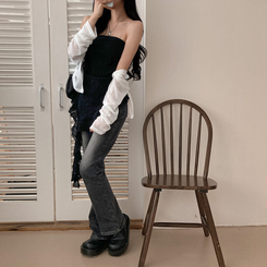 비비 레이스 플라워 테일 오프숄더 튜브 탑 블라우스 블랙