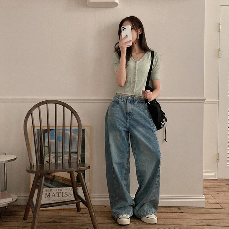 리븐 실버 팬던트 패치 시스루 브이넥 크롭 반팔 가디건 민트