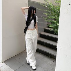 ポケットカーゴコットンボタンワイドパンツ WHITE