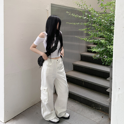 ポケットカーゴコットンボタンワイドパンツ WHITE