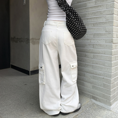 ポケットカーゴコットンボタンワイドパンツ WHITE