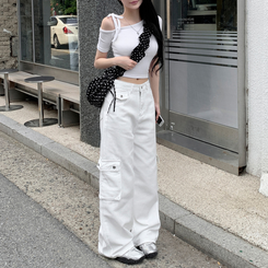 ポケットカーゴコットンボタンワイドパンツ WHITE