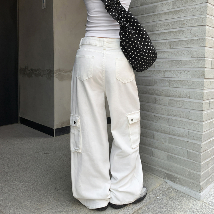 ポケットカーゴコットンボタンワイドパンツ WHITE