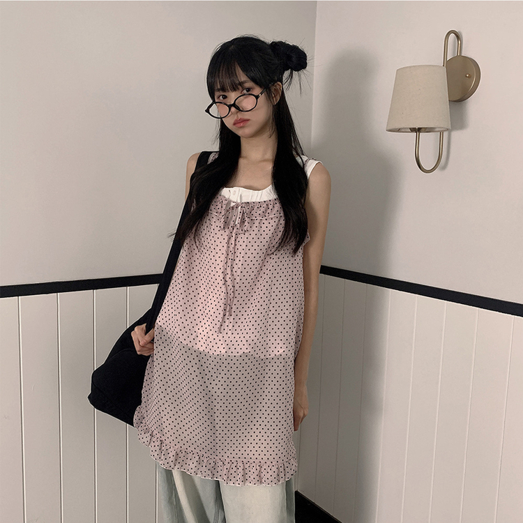 ドットリボンシースルーミニワンピース PINK