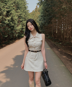 ミニワンピース 【ベルト付き】ステッチボタンミニワンピース BEIGE