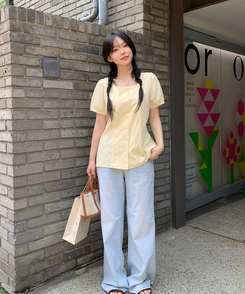 ブラウス スクエアアイレットブラウス BUTTER YELLOW