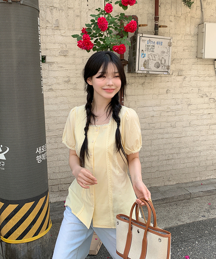 スクエアアイレットブラウス BUTTER YELLOW