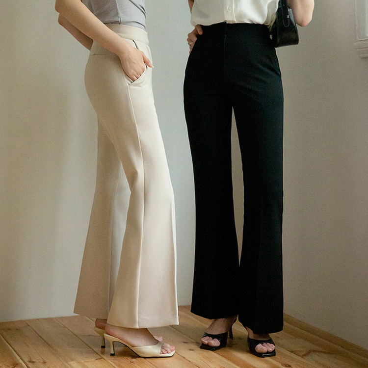 スラックス (MADE/ストレッチ素材/2丈展開/スタイル補正フィット)バイエン ショート&ロング ストレッチ ブーツカットスラックス LIGHT BEIGE