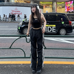 トレーニングパンツ レースラインナイロンジョガーパンツ BLACK
