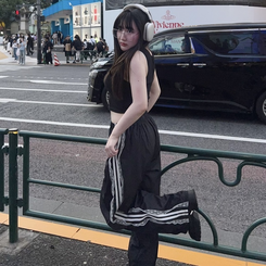 トレーニングパンツ レースラインナイロンジョガーパンツ BLACK