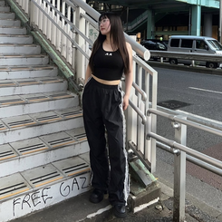 トレーニングパンツ レースラインナイロンジョガーパンツ BLACK