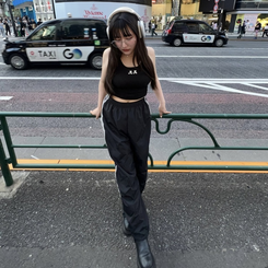 トレーニングパンツ レースラインナイロンジョガーパンツ BLACK