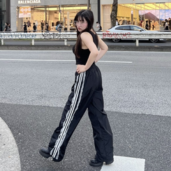 トレーニングパンツ レースラインナイロンジョガーパンツ BLACK