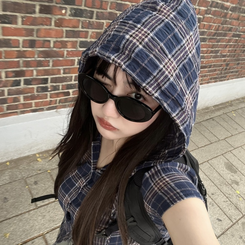 シャツ チェックフーディーシャツ NAVY