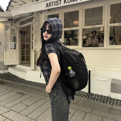 シャツ チェックフーディーシャツ NAVY