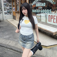ハートモチーフスリムTシャツ WHITE