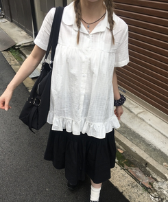 ブラウス クルーネックフリルブラウス WHITE