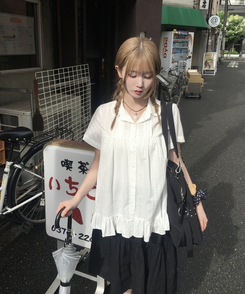 ブラウス クルーネックフリルブラウス WHITE