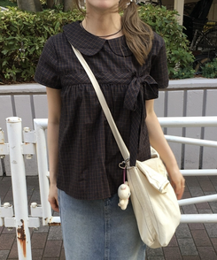 シャツ ポイントリボンチェックシャツ BROWN