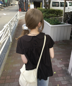 シャツ ポイントリボンチェックシャツ BROWN