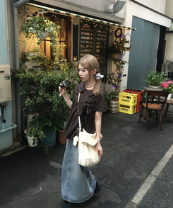 シャツ ポイントリボンチェックシャツ BROWN