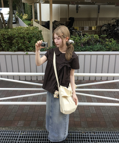シャツ ポイントリボンチェックシャツ BROWN