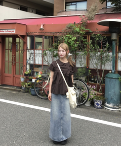 シャツ ポイントリボンチェックシャツ BROWN