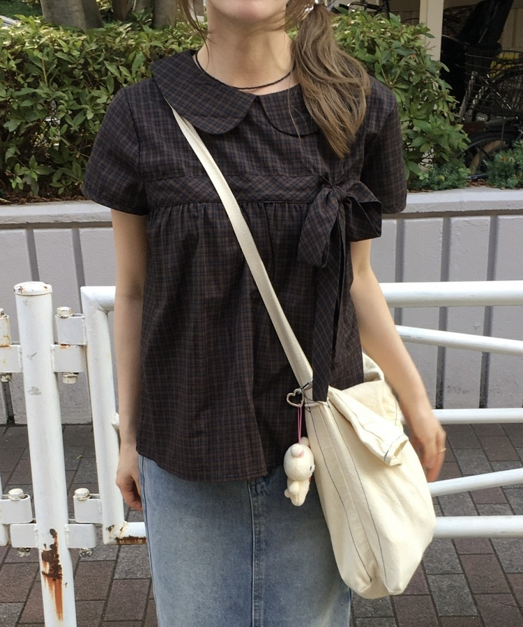 ポイントリボンチェックシャツ BROWN